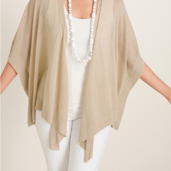 Chico’s NWT Solid Shimmer Ruana Wrap Gold L XL Metallic Lagenlook Shawl Holiday - Picture 1 of 16